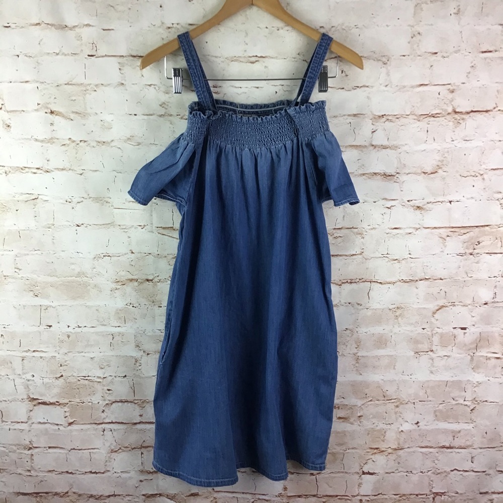 Current Elliott Madeline Off The Shoulder Denim Dress w/ Pockets Size 1 Small